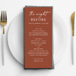 Terracotta Rehearsal Dinner | Fallnatt före Meny<br><div class="desc">Höj din repetitionsmiddag med den minimalistiska terracotta-menyn med en modern layout och varma hösttoner. Designad för snyggt fall firande, den här anpassadet-menyn lägger till en sofistikerad beröring till den händelse som föregick bröllop. Ren typografi och en subtil, jordisk palett gör den till perfekt för bröllop i contemporary eller mysiga inomhusmiddagar....</div>