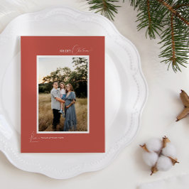 Terracotta Retro Boho Minimalist Brev och Photo Julkort