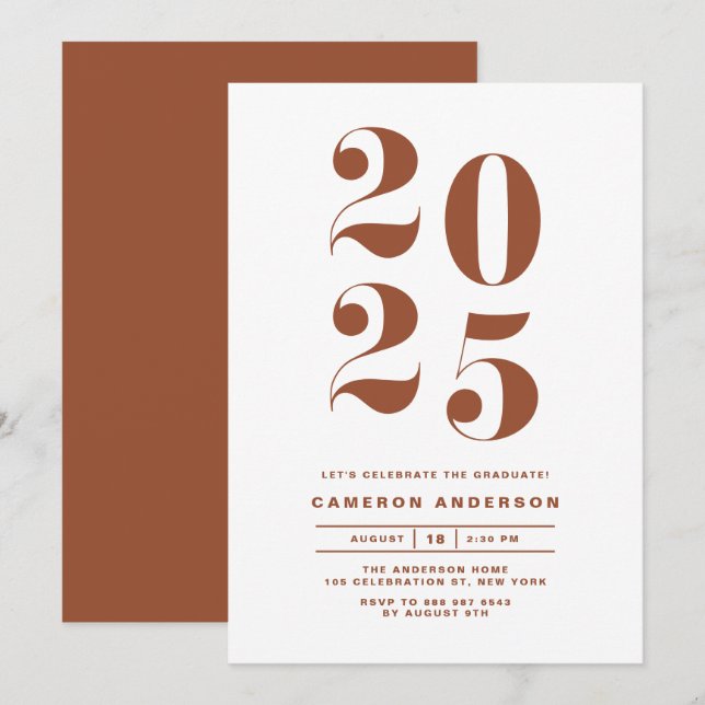 Terracotta Retro Bold Typography 2025 Studenten Inbjudningar (Fram/baksida)