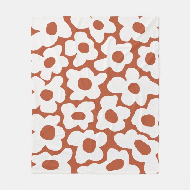 Terracotta Retro Groovy Baby Flowers Mönster Fleecefilt (Framsidan)