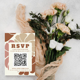 Terracotta Retro Groovy Boho Blommigt QR CODE OSA Kort