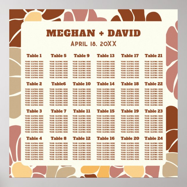 Terracotta Retro Groovy Boho Bröllop Seating Poster (Framsidan)