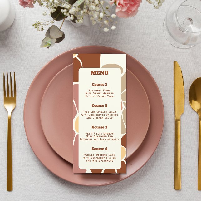 Terracotta Retro Groovy Boho Chic Blommigt Bröllop Meny (Terracotta Retro Groovy Boho Chic Floral Wedding Menu)