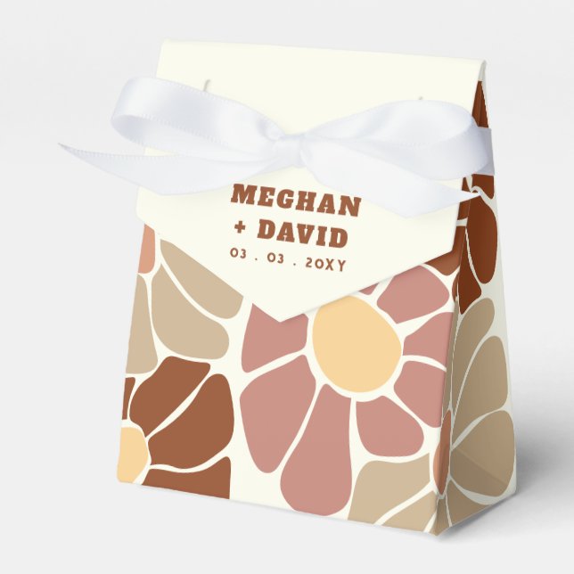 Terracotta Retro Groovy Boho Chic Blommigt Bröllop Presentaskar (Framsidan Sidan)