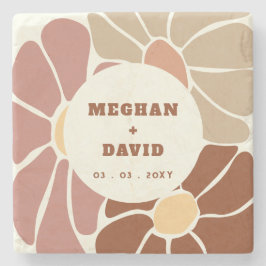 Terracotta Retro Groovy Boho Chic Blommigt Bröllop Stenunderlägg