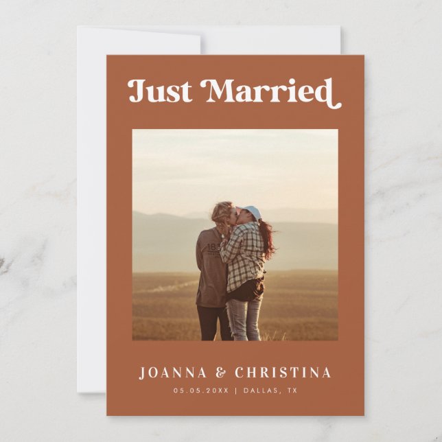 Terracotta Retro Ny gifta Elope-meddelande Inbjudningar (Framsida)