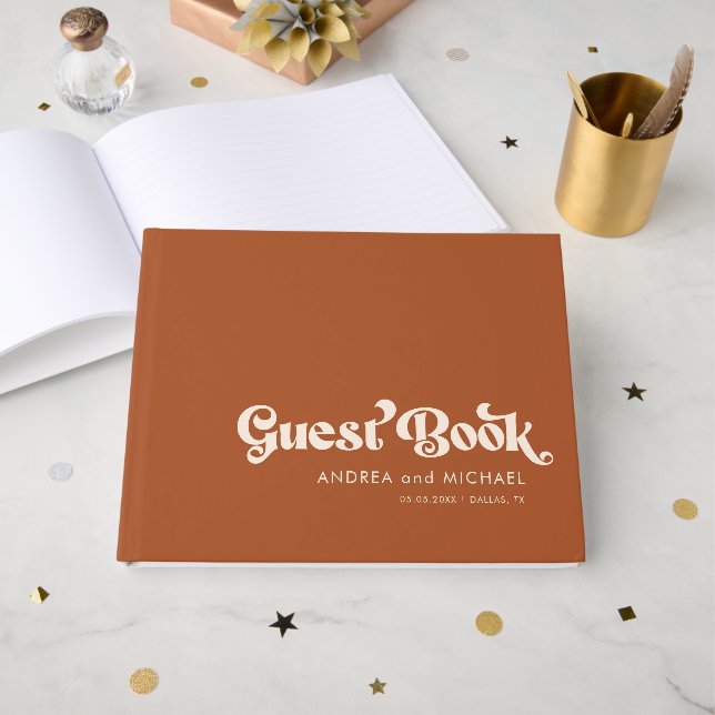 Terracotta Retro Typography Whimsical 70-talet Brö Gästböcker (Framsida Öppen)