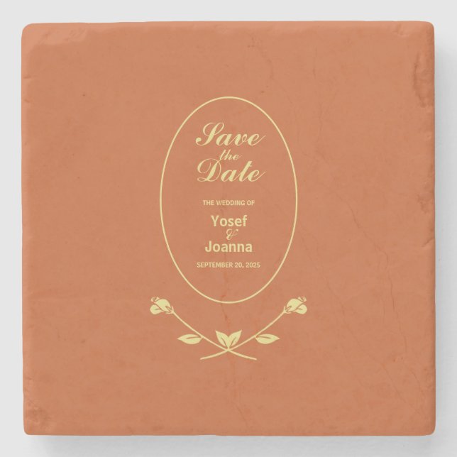 Terracotta Ro Bröllop spara datum Stenunderlägg (Framsidan)