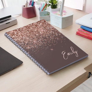 Terracotta Ro Guld Rosa Glitter Monogram Anteckningsbok