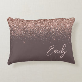 Terracotta Ro Guld Rosa Glitter Monogram Prydnadskudde