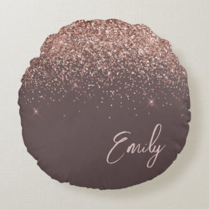 Terracotta Ro Guld  Rosa Glitter Monogram Rund Kudde