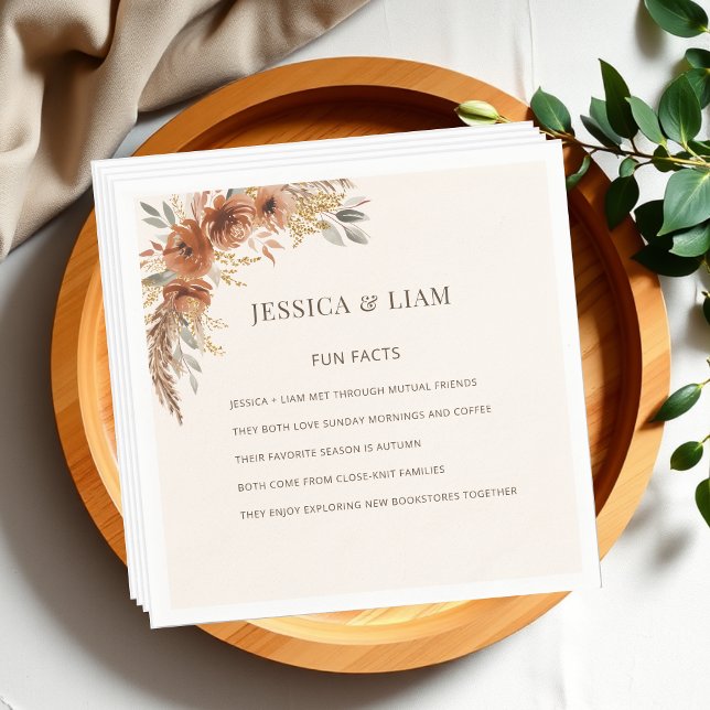 Terracotta Roligt Facts om Newlyweds Fall Wedding Pappersservett (Terracotta Fun Facts about Newlyweds Fall Wedding Napkins)