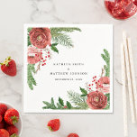 Terracotta  Rosa Blommigt Gräs Winter Wedding Pappersservett<br><div class="desc">Elegant Terracotta  Rosa Vit Blommigt Jul Gräs Bough Foliage Winter Wedding Party Napkins. Alla texterna är i förväg ordnade så att du enkelt och snabbt kan anpassa dig med dina egna detaljer.</div>