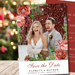 Terracotta  Rosa Blommigt Gräs Winter Wedding Spara Datumet<br><div class="desc">Elegant Terracotta  Rosa Vit Blommigt Jul Gräs Foliage Winter Wedding Spara datumkortet.</div>
