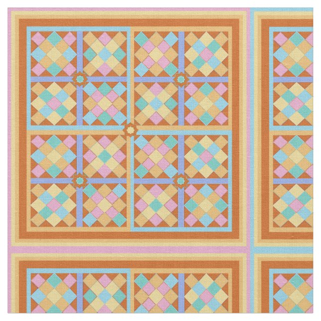 Terracotta rosa- och tealplattor tyg (Närbild)