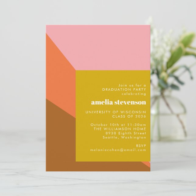 Terracotta Rosa Shapes Studentfest Photo Inbjudningar (Stående Fram)