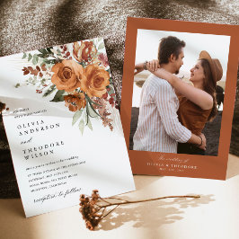 Terracotta Rose Floral Elegant Photo Back Wedding Inbjudningar