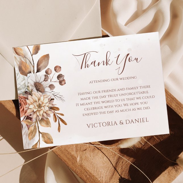 Terracotta Rust Blommigt Boho Fall Wedding Tack Kort (Skapare uppladdad)