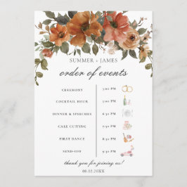 Terracotta Rust Blommigt Fall Wedding Order of Eve Program