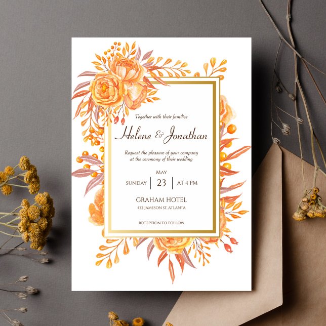Terracotta Rust Blommigt Rustic Elegant Fall Weddi Inbjudningar (Terracotta Rust Floral Rustic Elegant Fall Wedding Invitation)