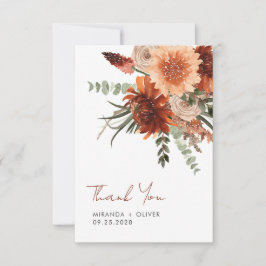 Terracotta Rust Boho Watercolor Blommigt Bröllop Tack Kort