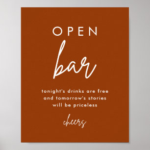Terracotta Rust Bröllopsaffisch för Öppen Bar på B Poster