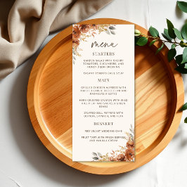 Terracotta Rust Fall Blommigt Bröllop Middag Meny