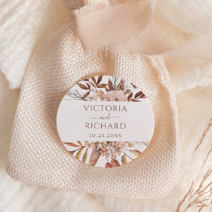 Terracotta Rust Flowers Boho Fall Foliage Bröllop Runt Klistermärke