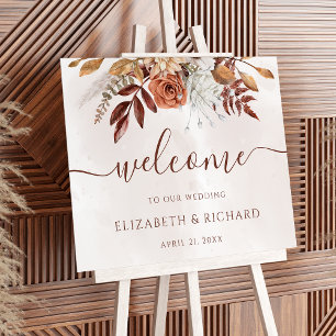 Terracotta Rust Flowers Boho Fall Wedding Välkomme Poster