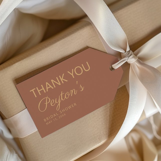 Terracotta Rust Möhippa Tack Presentetikett (Terracotta/burnt orange bridal shower custom "Thank you" gift tag)