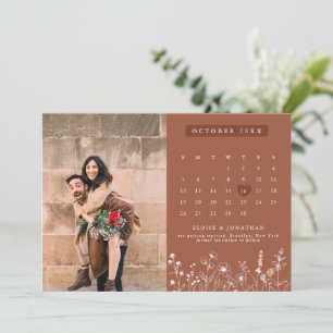 Terracotta Rustic Blommigt Fall Wildblomfoto Spara Datumet