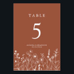 Terracotta Rustic Blommigt Fall Wildblomma Bröllop Bordsnummer<br><div class="desc">Lägg till stil i bord med dessa terracotta blommigt bordsnummer-kort. De är perfekt för bröllop under hösten. Anpassa enkelt numren till kostym på sittande arrangemang.</div>