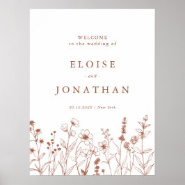 Terracotta Rustic Blommigt Fall Wildblomma Bröllop Poster