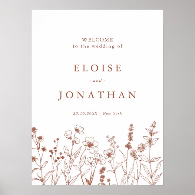 Terracotta Rustic Blommigt Fall Wildblomma Bröllop Poster (Framsidan)