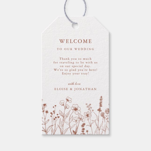Terracotta Rustic Blommigt Fall Wildblomma Bröllop Presentetikett (Framsidan)