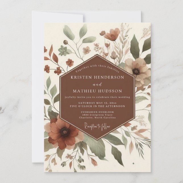 Terracotta Rustic Bloom Wedding Inbjudningar (Framsida)