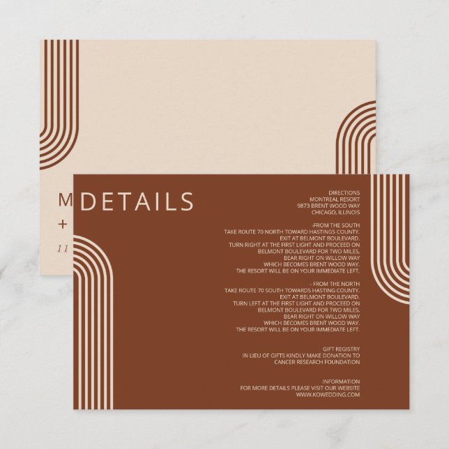 Terracotta Rustic Boho Arched Modern Bröllop Tilläggskort (Fram/baksida)