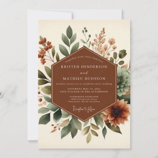 Terracotta Rustic Botanical Wedding Inbjudningar (Framsida)