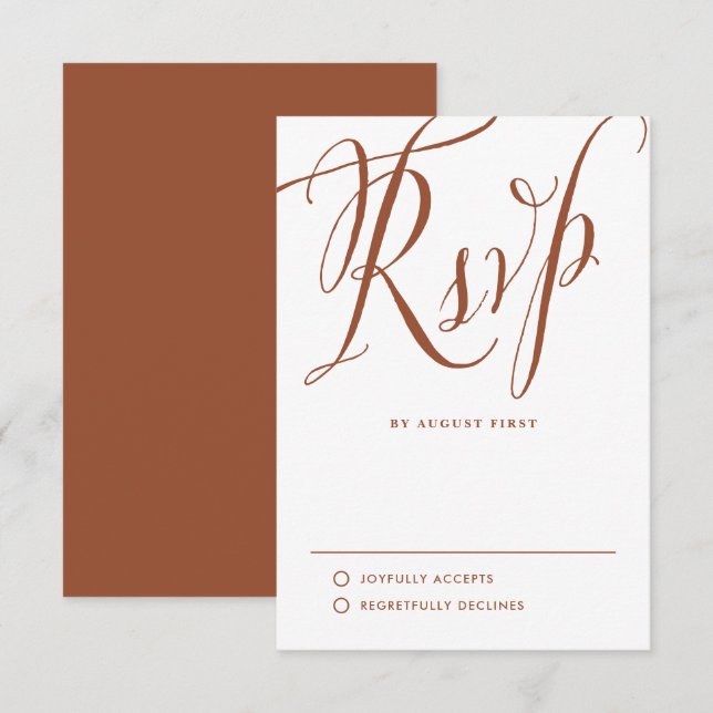 Terracotta Rustic Calligraphy Bröllop OSA Kort (Fram/baksida)