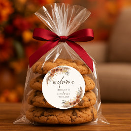 Terracotta Rustic Fall Blommigt Bröllop Välkommen Runt Klistermärke