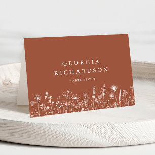 Terracotta Rustic Fall Wildblomma-platskort Bordsnummer