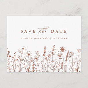 Terracotta Rustic Höst Blomma Spara Datumet Vykort