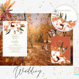 Terracotta Rustic Orange Blommigt Elegant bröllop Inbjudningar