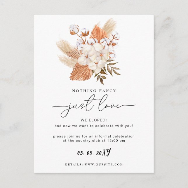 Terracotta Rustic Pampas Grass Wedding Reception C Vykort (Framsida)