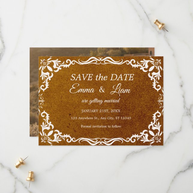 Terracotta Rustic Papel Picado – Save the Date Spara Datumet (Fram/Back In Situ)