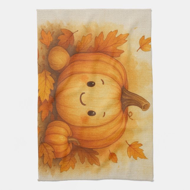 Terracotta Rustic Pumpkin & Höst löv Kökshandduk (Vertikal)