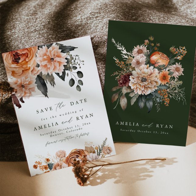 Terracotta Sage Boho Blommigt Spara datum Inbjudningar (Skapare uppladdad)