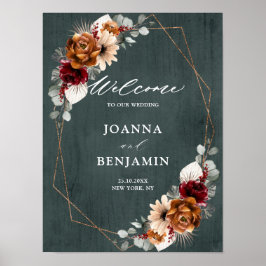 Terracotta Sage Burgundy Geometric Bröllop Välkomm Poster