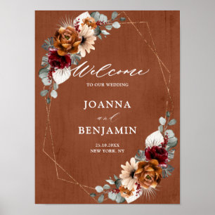 Terracotta Sage Burgundy Geometric Bröllop Välkomm Poster