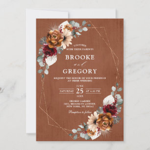 Terracotta Sage Burgundy Greenery Geometric Weddin Inbjudningar